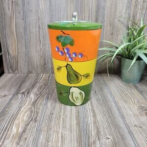 Retro Lacquer Ware Stacking Bowls, Fruit Decor w/Lid